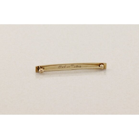 14k Yellow Gold Antique Art Deco Bar Pin Pretty Etched Flower Pattern 2" x 3/16" - Picture 5 of 11